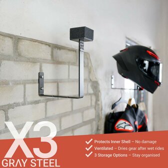 Gray steel X3 helmet &amp; gear wall mount Gun Metal
