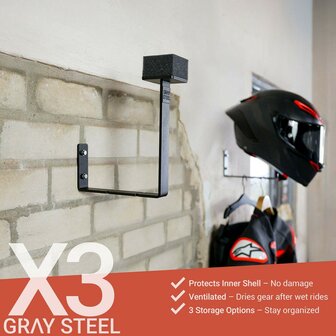 Gray steel X3 helmet &amp; gear wall mount Matt Black