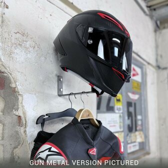 Gray steel X3 helmet &amp; gear wall mount Matt Black