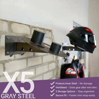 Gray steel X5 helmet &amp; gear wall mount Gun Metal