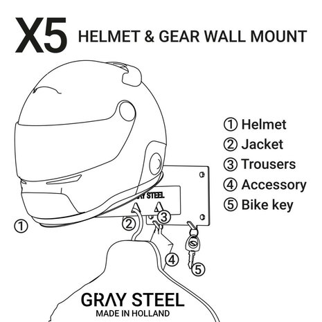 Gray steel X5 helmet & gear wall mount Matt Black