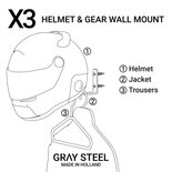 Gray steel X3 helmet & gear wall mount Gun Metal